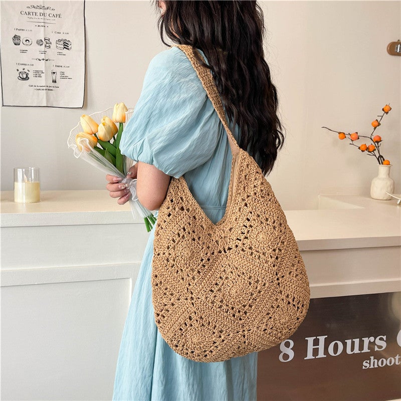2025 Style Woven Bag Handmade Daisy Straw Woven Bag Women'S Travel Seaside Vacation Portable Shoulder Bag - Image 2