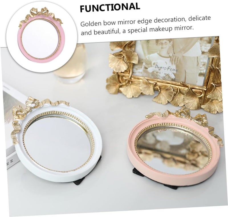 Portable Round Single Sided Makeup Mirror with Resin Frame and Elegant Bowknot Design Compact Space Saving Vanity Mirror for Women in Colors - Image 5