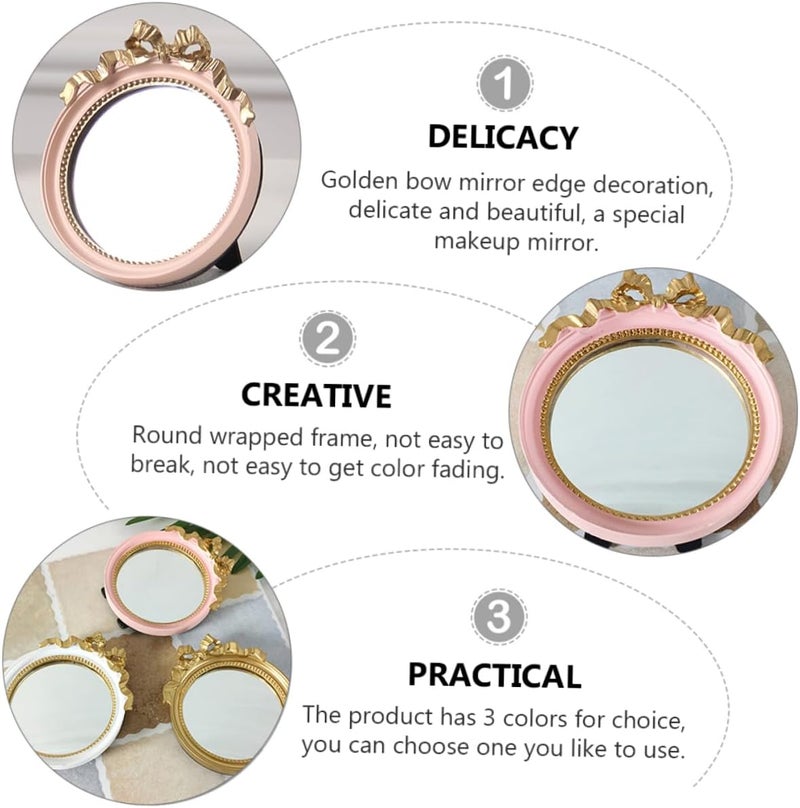 Portable Round Single Sided Makeup Mirror with Resin Frame and Elegant Bowknot Design Compact Space Saving Vanity Mirror for Women in Colors - Image 3