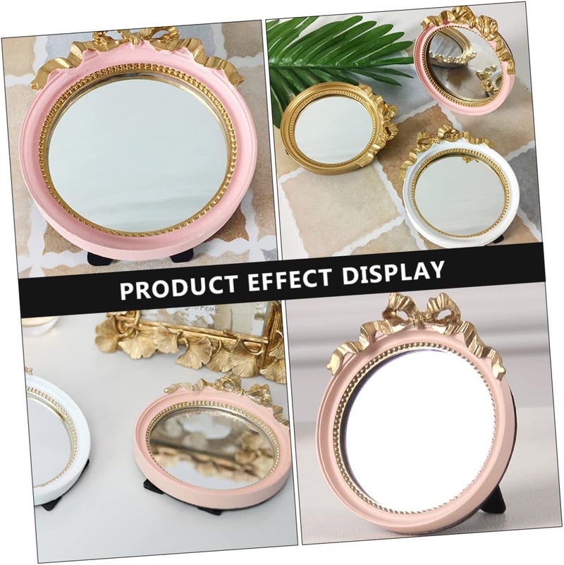 Portable Round Single Sided Makeup Mirror with Resin Frame and Elegant Bowknot Design Compact Space Saving Vanity Mirror for Women in Colors - Image 4