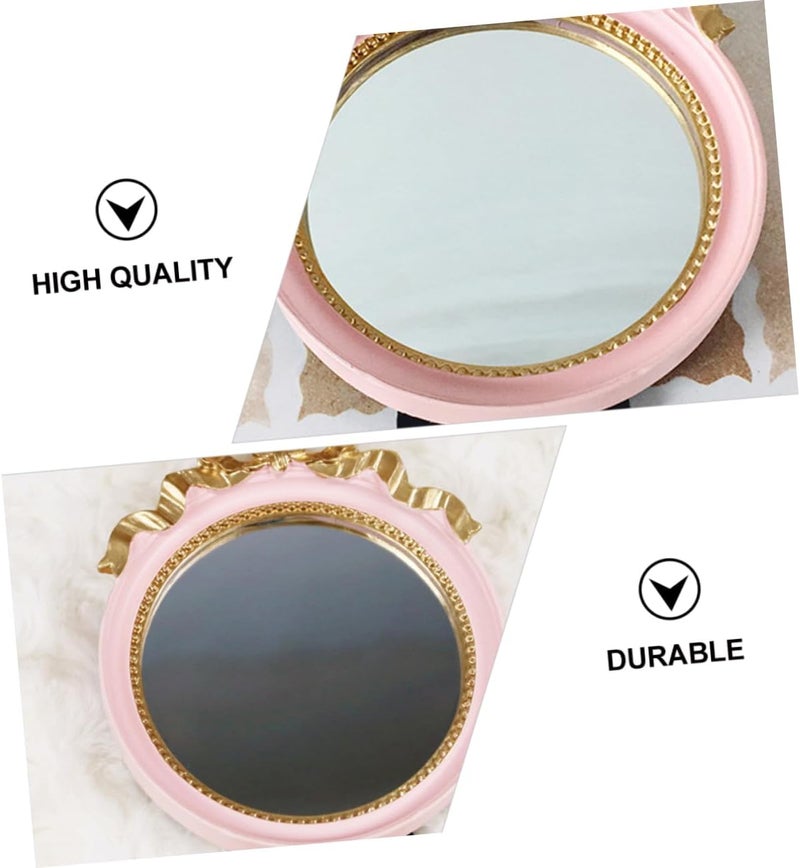 Portable Round Single Sided Makeup Mirror with Resin Frame and Elegant Bowknot Design Compact Space Saving Vanity Mirror for Women in Colors - Image 2