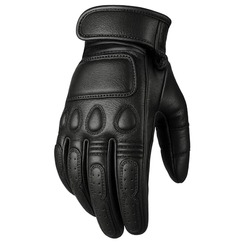 Jackets 4 Bikes Motorcycle Gloves - Goatskin Leather, Touchscreen, Classic Vintage Design for Men Women, Anti-Slip Protective Motorbike Cruiser Biker Glove Black XXL - Image 1