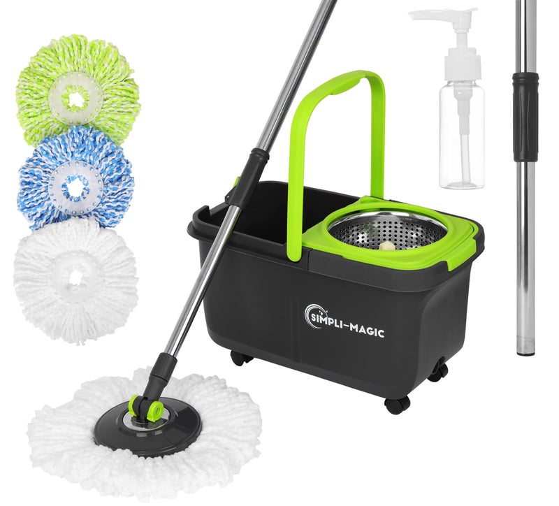 Simpli-Magic 360Â° Spin Mop and Bucket with Wringer â€“ 3 High-Absorbent Microfiber Washable Heads, Soap Dispenser â€“ Spinning Mop and Bucket Set for All Types Floor Cleaning - Image 1
