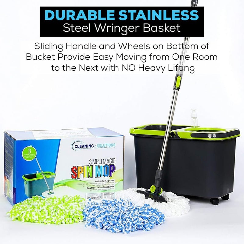 Simpli-Magic 360Â° Spin Mop and Bucket with Wringer â€“ 3 High-Absorbent Microfiber Washable Heads, Soap Dispenser â€“ Spinning Mop and Bucket Set for All Types Floor Cleaning - Image 3