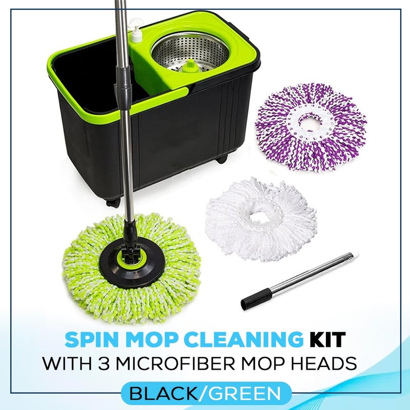 Simpli-Magic 360Â° Spin Mop and Bucket with Wringer â€“ 3 High-Absorbent Microfiber Washable Heads, Soap Dispenser â€“ Spinning Mop and Bucket Set for All Types Floor Cleaning - Image 2