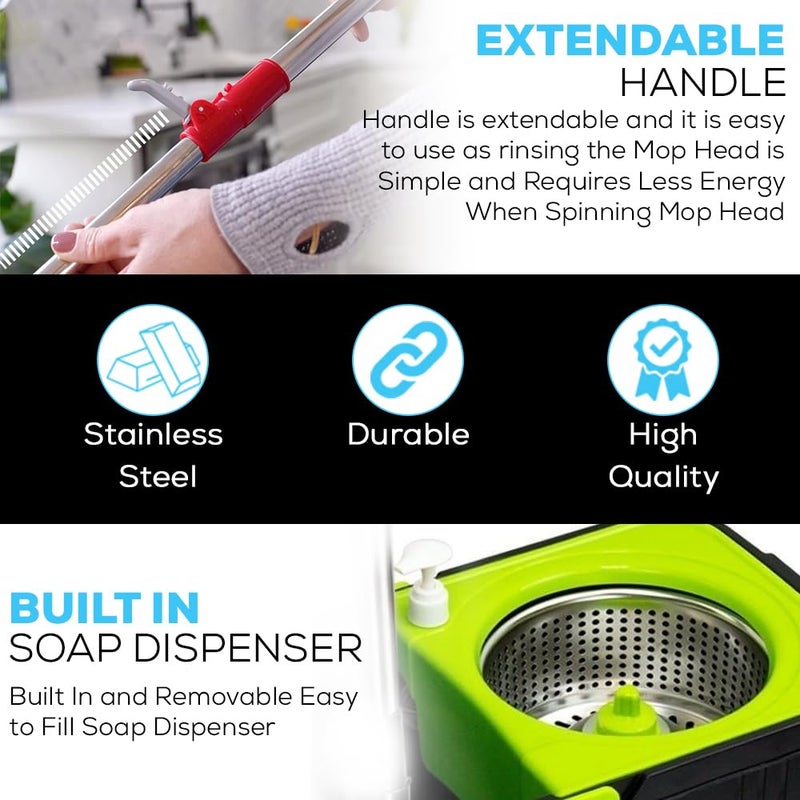 Simpli-Magic 360Â° Spin Mop and Bucket with Wringer â€“ 3 High-Absorbent Microfiber Washable Heads, Soap Dispenser â€“ Spinning Mop and Bucket Set for All Types Floor Cleaning - Image 4