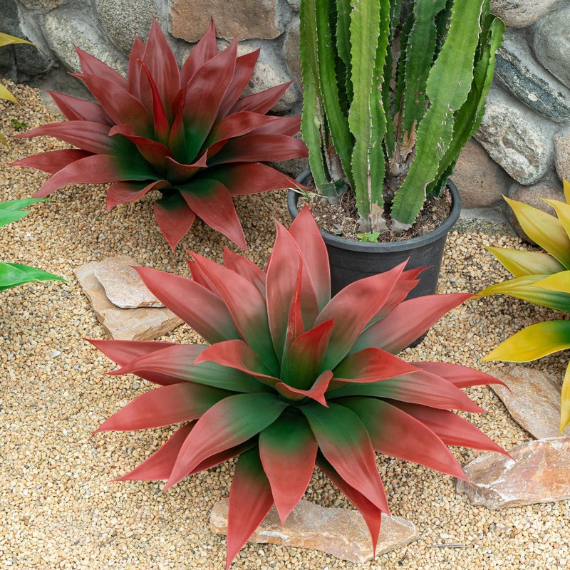 Ttranewsoo Artificial Agave Plants,Large UV Resistant Fake Agave Planters for Indoor and Outdoor Decorating Tropical Plant Succulents Greenery Indoor Decor (2Pack,18" Red) - Image 5