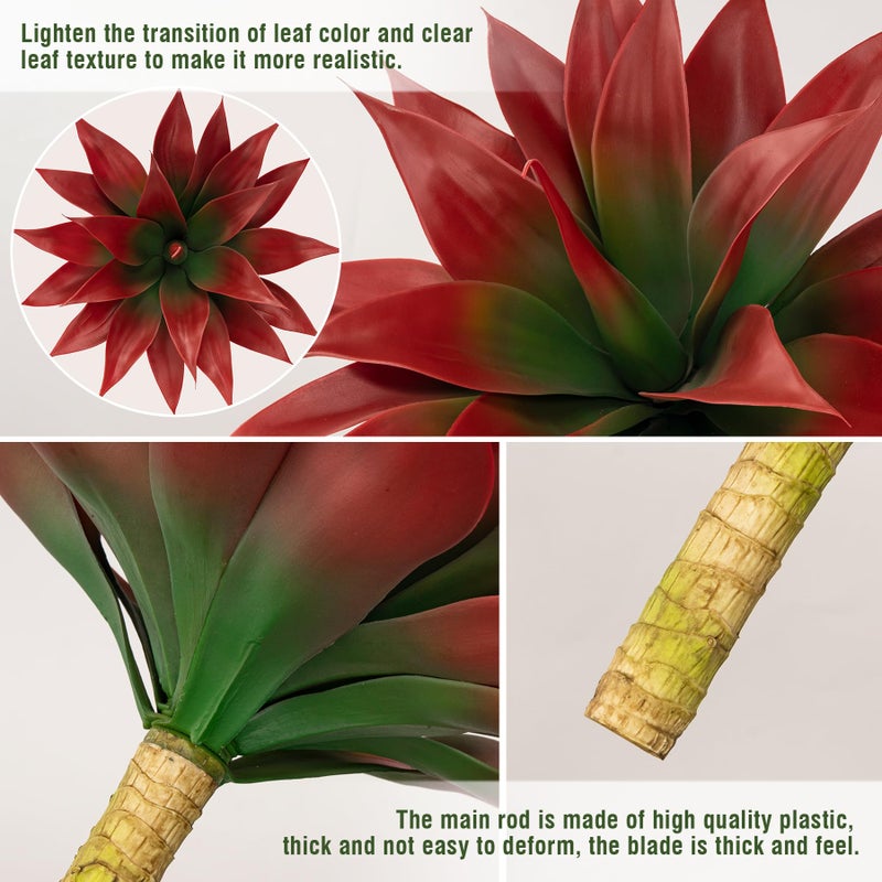 Ttranewsoo Artificial Agave Plants,Large UV Resistant Fake Agave Planters for Indoor and Outdoor Decorating Tropical Plant Succulents Greenery Indoor Decor (2Pack,18" Red) - Image 4