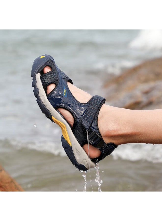 Humtto Summer Beach Sandals, Outdoor Camping And Stream Tracing Shoes, Men'S Lightweight Breathable Closed-Toe Sandals, Navy Blue, Size 41 - Image 1