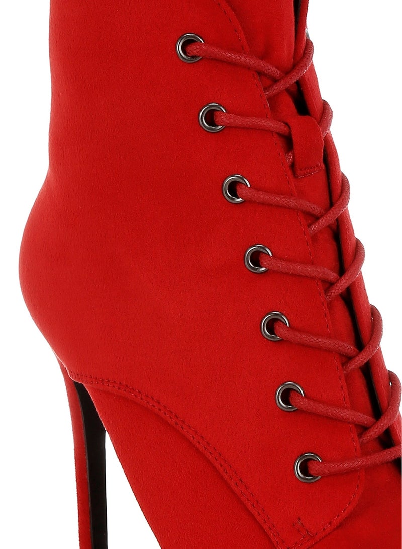 لندن راج حذاء نسائي بكعب عالٍ برباط من ماركة لندن راغ باللون الأحمر. - Image 4