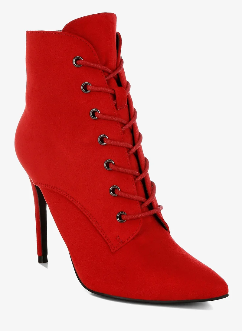 London Rag London Rag Women's Lace Up Stiletto Boots in Red