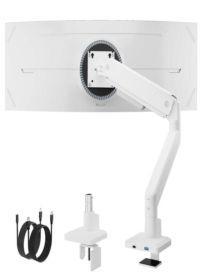 monTEK Single Monitor Arm for Max 45 Inch Ultrawide Screens Adjustable Monitor Desk Mount Holds 35 Lbs Cable Management with C Clamp/Grommet Desk Mount, VESA 75/100mm, MA1007UCWH - Image 1