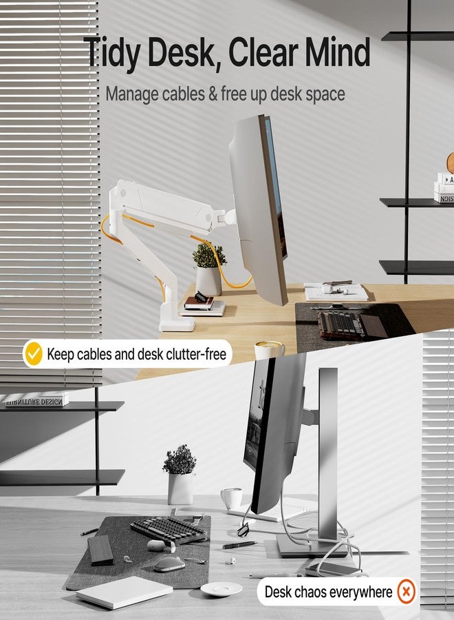 monTEK Single Monitor Arm for Max 45 Inch Ultrawide Screens Adjustable Monitor Desk Mount Holds 35 Lbs Cable Management with C Clamp/Grommet Desk Mount, VESA 75/100mm, MA1007UCWH - Image 5
