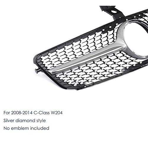 SNA W204 Grill, Front Grille for Mercedes Benz 2008-2014 C-class C300 C250 C350 (Chrome Diamond) - Image 2