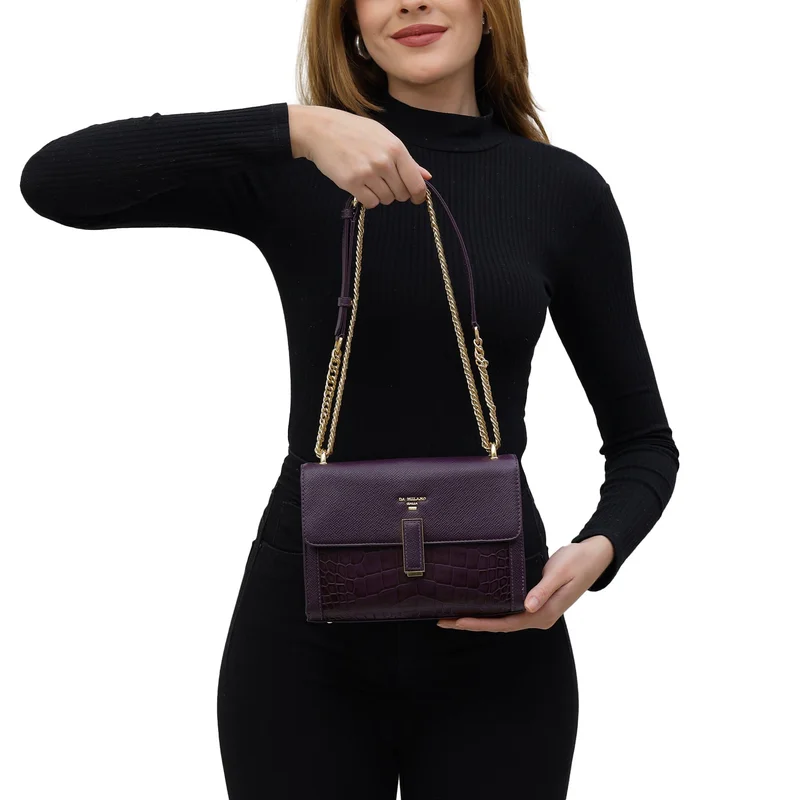 Da Milano  Small Franzy Croco Leather Shoulder Bag - Grapevine for Women | Best Price UAE