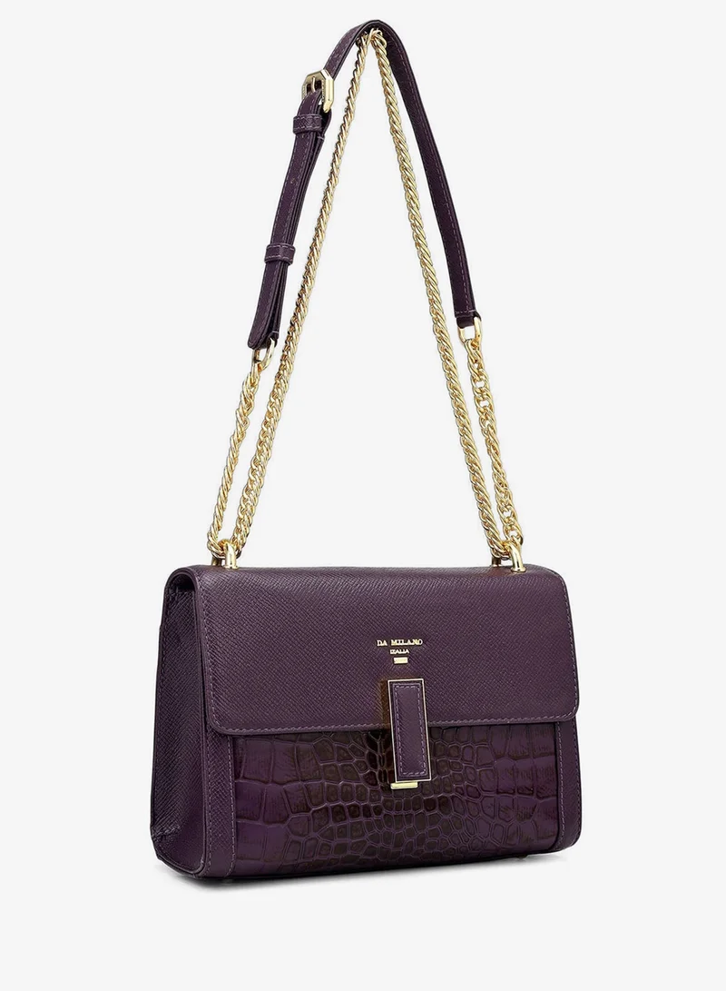 Da Milano  Small Franzy Croco Leather Shoulder Bag - Grapevine for Women | Best Price UAE