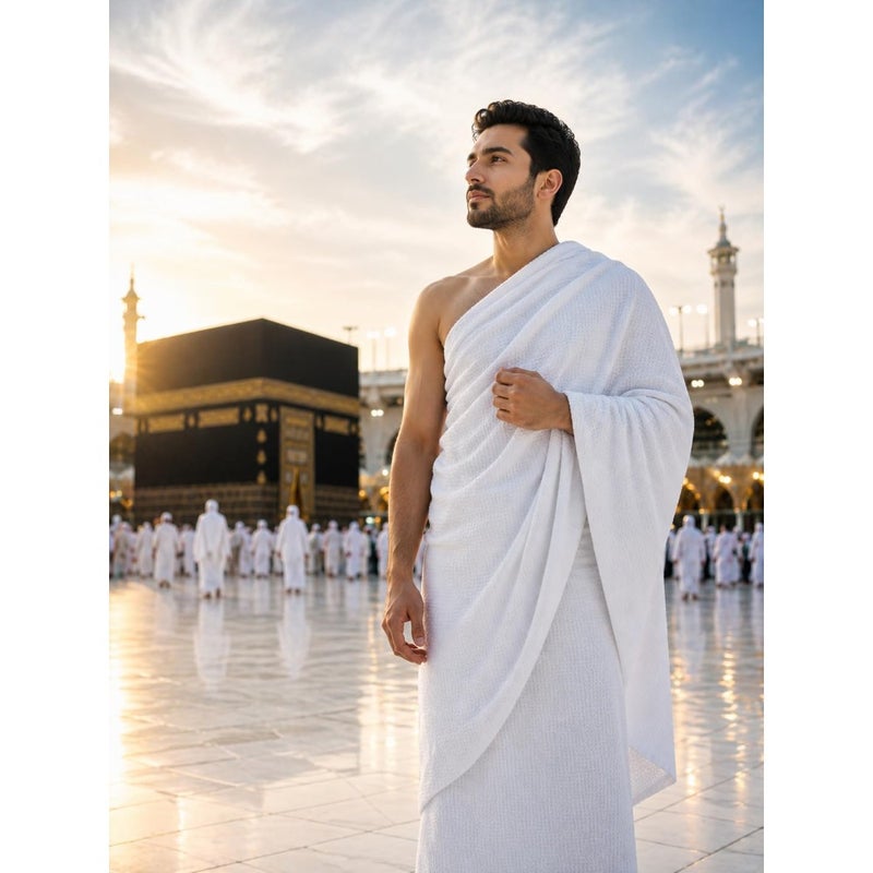 Ihram for Hajj Umrah, White, 100 Cotton Microfibre, Lightweight, Quick-Drying, Non-Sewn, 2 Piece Set - Image 5