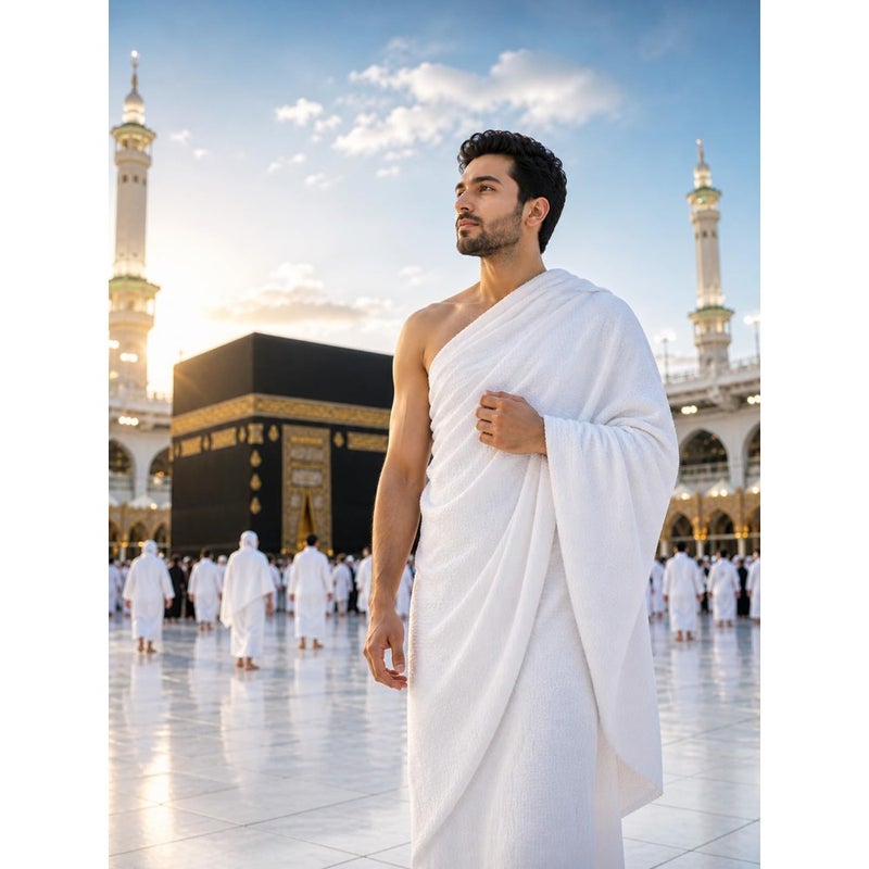 Ihram for Hajj Umrah, White, 100 Cotton Microfibre, Lightweight, Quick-Drying, Non-Sewn, 2 Piece Set - Image 1
