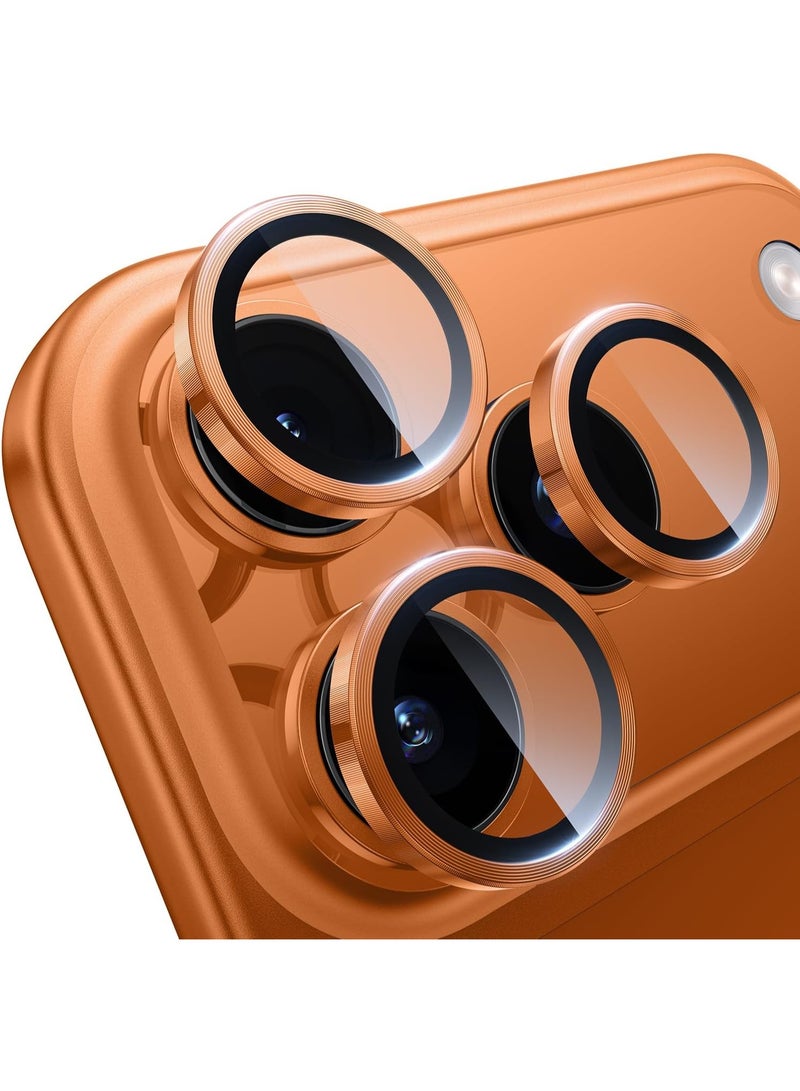 Denx Camera Lens Protector - for 17 Pro Max, Shatterproof Ultra HD 9H Tempered Glass for iPhone Screen Metal Ring Cover Film,Anti-Fingerprint,Scratch Resistant, (Orange) - Image 1