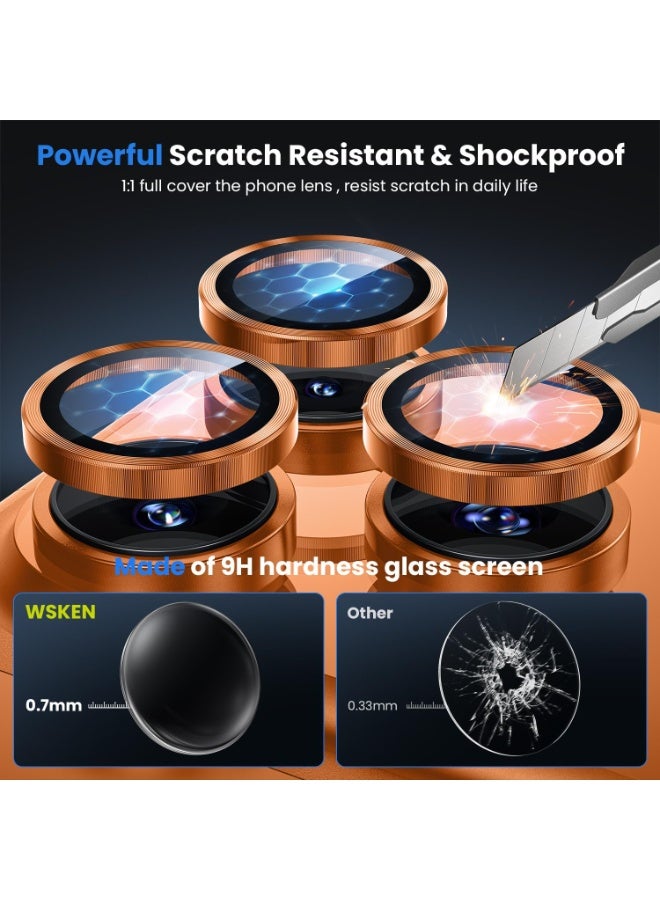 Denx Camera Lens Protector - for 17 Pro Max, Shatterproof Ultra HD 9H Tempered Glass for iPhone Screen Metal Ring Cover Film,Anti-Fingerprint,Scratch Resistant, (Orange) - Image 4