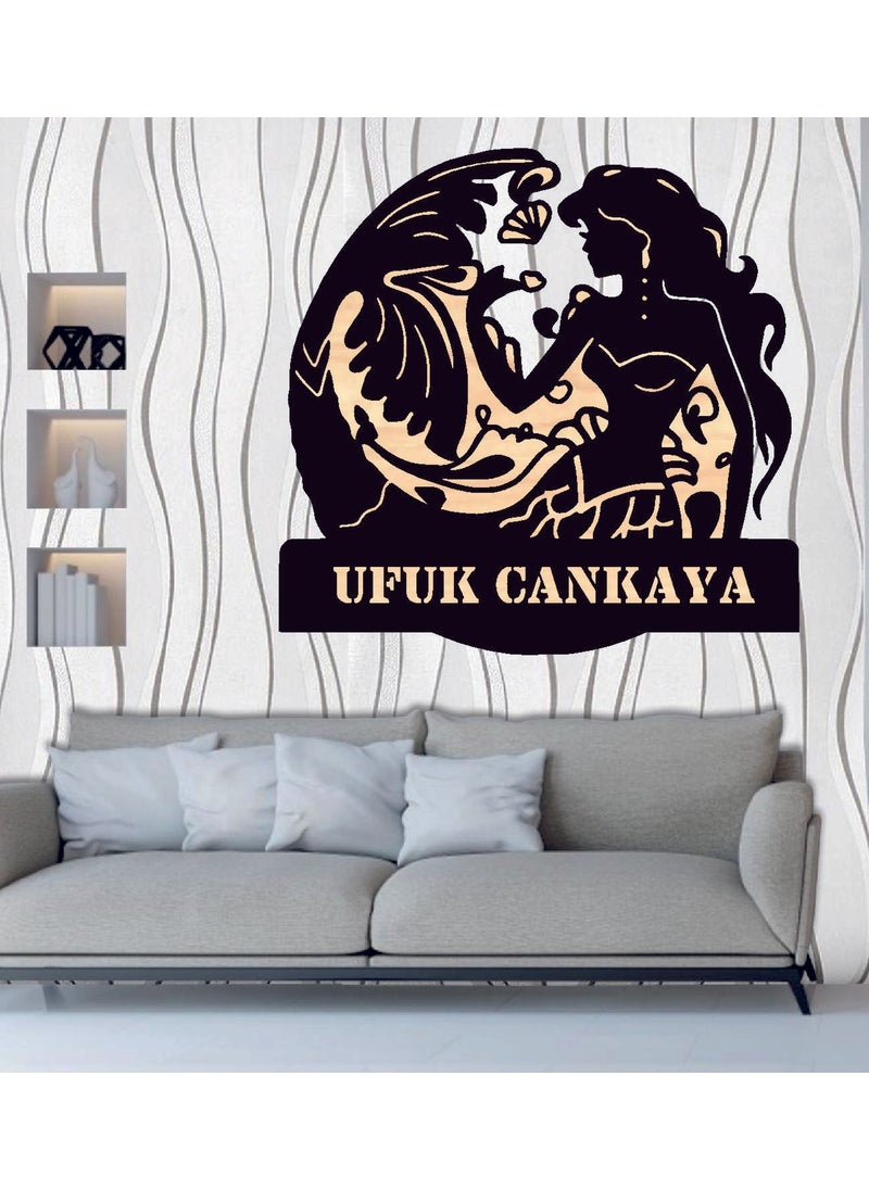 Hediyelikevi Gifthouse Personalized Mermaid Waves Themed Wooden Wall Painting  - Image 1
