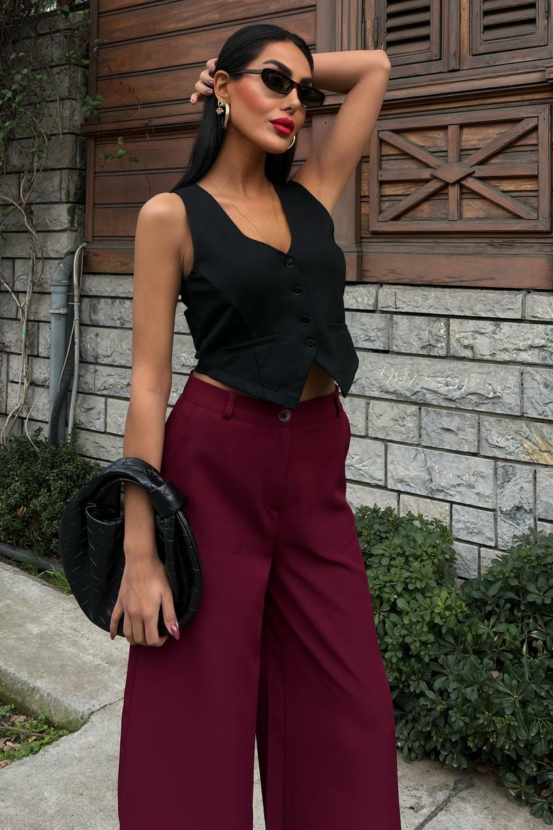Weshaya بنطلون نسائي بورغندي - Image 4