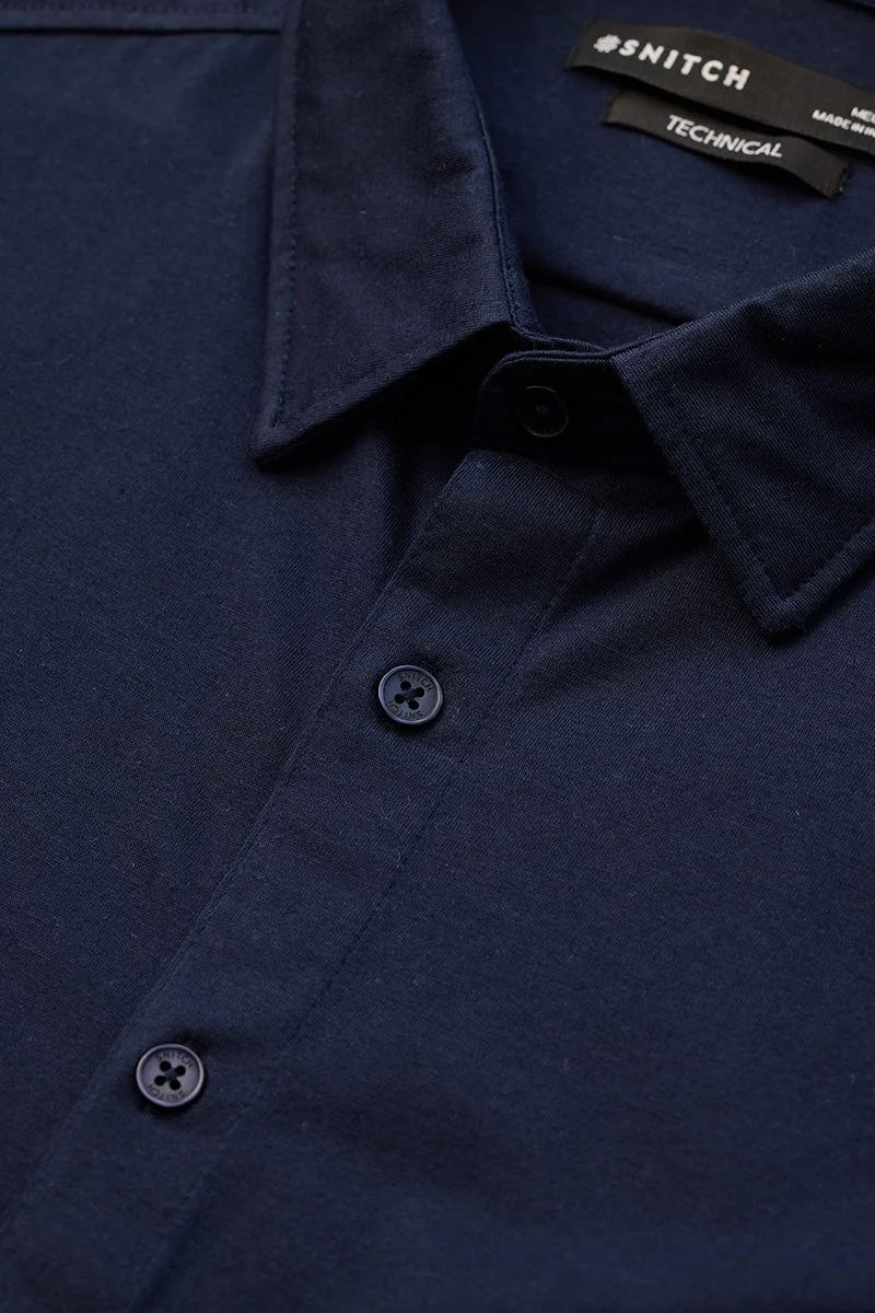 SNITCH Navy Solid Long Sleeve Slim Fit Shirt