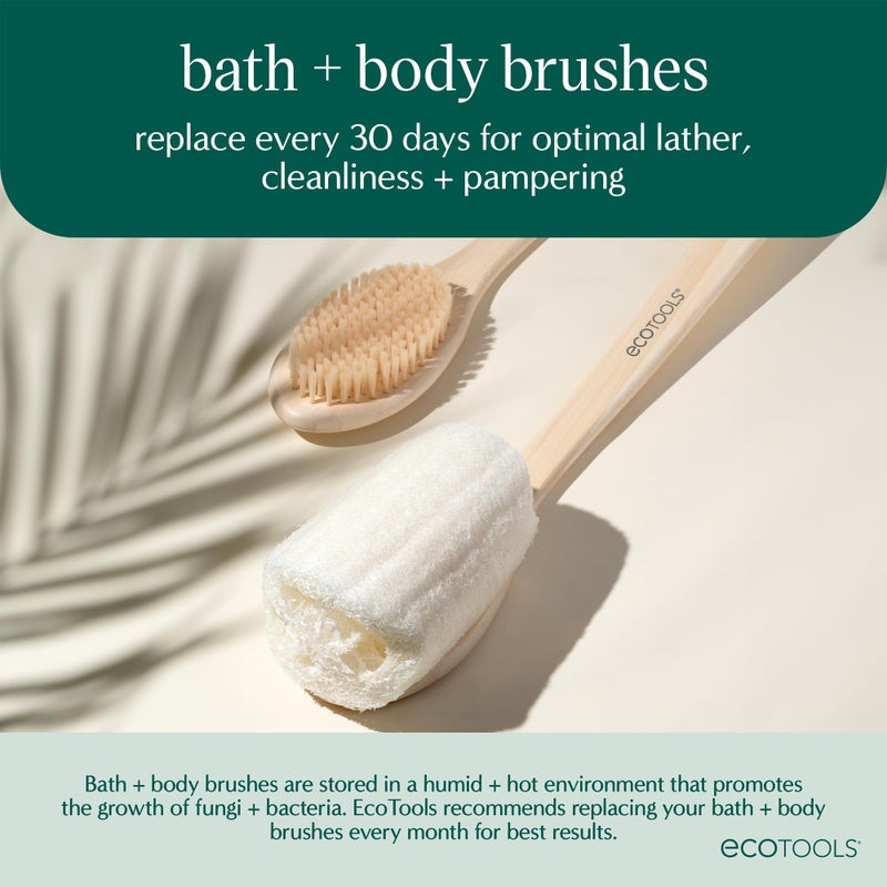 EcoTools Loofah Bath Brush with Long, Ergonomic Bamboo Handle + Green Delicate EcoPouf Made with Recycled Netting for Cleansing & Exfoliating Sensitive Skin, Self-Care Gifts - Image 5