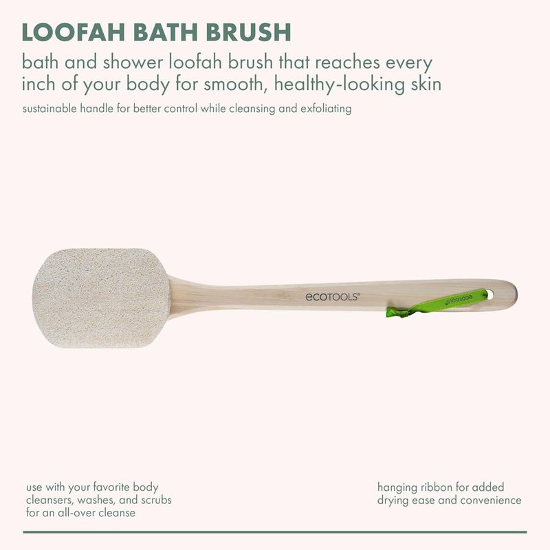EcoTools Loofah Bath Brush with Long, Ergonomic Bamboo Handle + Green Delicate EcoPouf Made with Recycled Netting for Cleansing & Exfoliating Sensitive Skin, Self-Care Gifts - Image 2