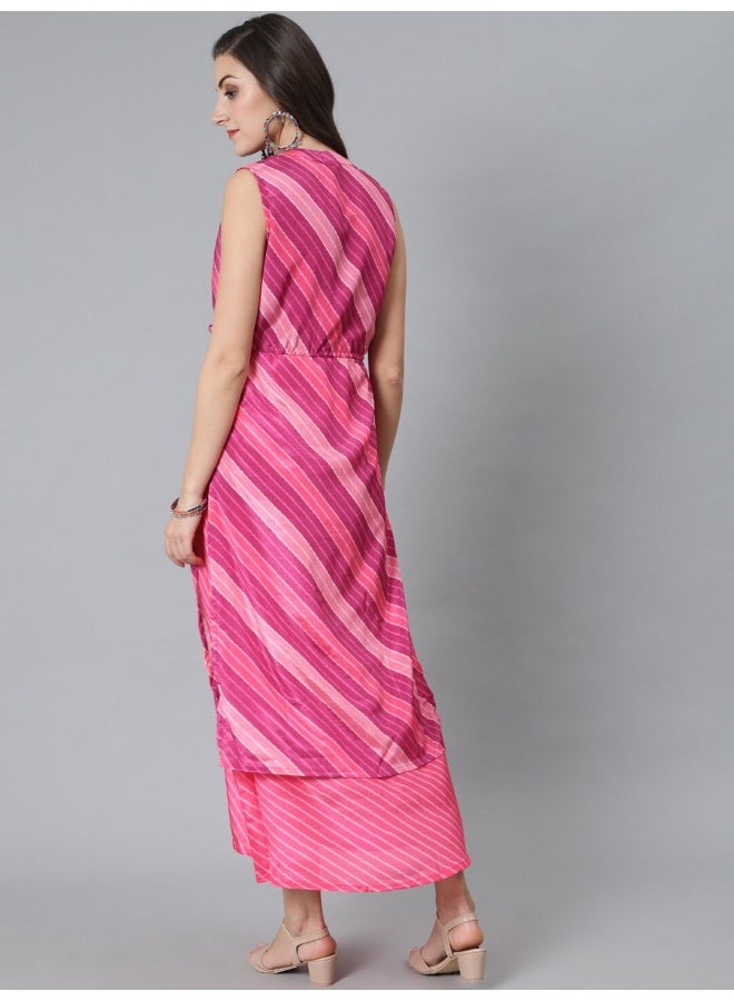 AKS Pink Leheriya Print Maxi Dress  - Image 4