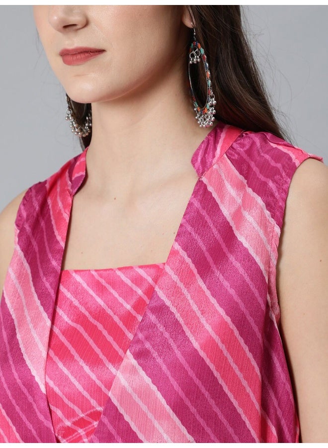 AKS Pink Leheriya Print Maxi Dress  - Image 2