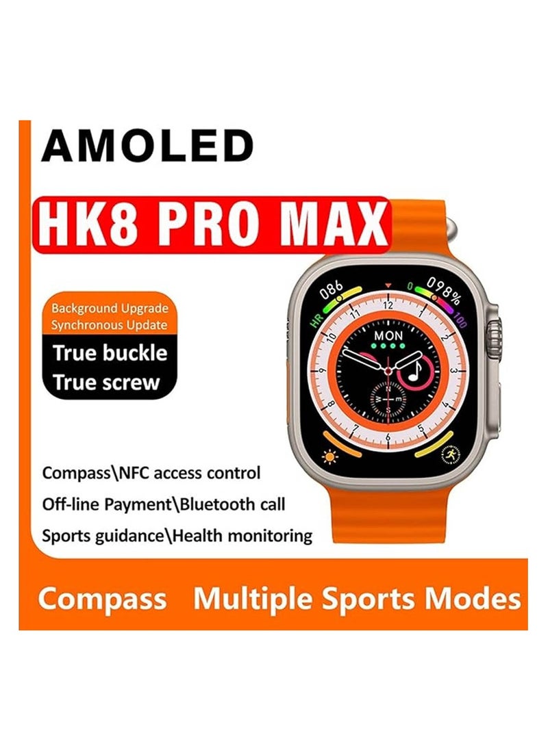 HK - HK 8Pro Max 49 mm Full Screen AMOLED Display Ultra Smart Watch With 2 Pair Straps IP68 Water Proof Multi Function NFC Voice Assistant and Wireless Charger For Ladies and Gents - Image 1
