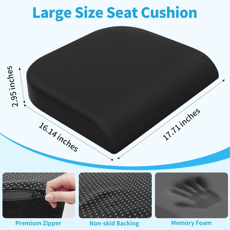 TranquilRelax Large Seat Cushion, Memory Foam Cushion for Long Sitting Hours on Office Chair, Car Seat, Non-Slip Chair Pad for Sciatica, Coccyx, Tailbone Pain Relief & Post-Surgery Recovery (Black) - Image 3