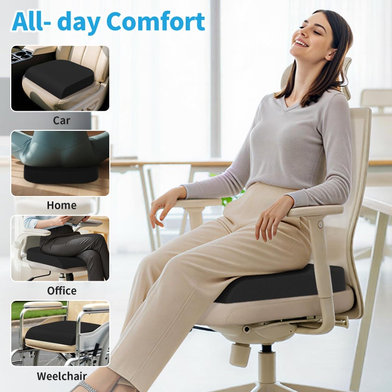TranquilRelax Large Seat Cushion, Memory Foam Cushion for Long Sitting Hours on Office Chair, Car Seat, Non-Slip Chair Pad for Sciatica, Coccyx, Tailbone Pain Relief & Post-Surgery Recovery (Black) - Image 4