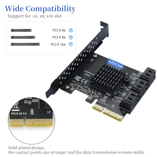 Xdingjiala PCIe SATA Expansion Card 6 Ports 4X with ASM1166 Chip - 6Gbps, Gen 3 Controller Adapter, Non-Raid, with 6 SATA Cables & Low - Profile Bracket, Plug and Play for Windows XP/7/8/10, Linux, MAC OS - Image 3