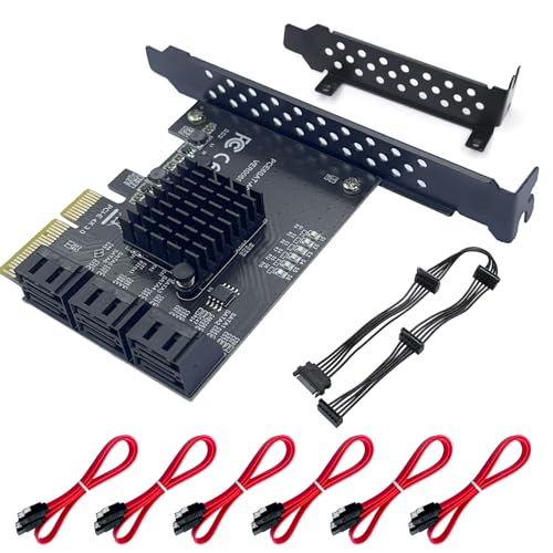 Xdingjiala PCIe SATA Expansion Card 6 Ports 4X with ASM1166 Chip - 6Gbps, Gen 3 Controller Adapter, Non-Raid, with 6 SATA Cables & Low - Profile Bracket, Plug and Play for Windows XP/7/8/10, Linux, MAC OS - Image 1