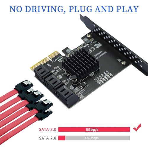 Xdingjiala PCIe SATA Expansion Card 6 Ports 4X with ASM1166 Chip - 6Gbps, Gen 3 Controller Adapter, Non-Raid, with 6 SATA Cables & Low - Profile Bracket, Plug and Play for Windows XP/7/8/10, Linux, MAC OS - Image 5
