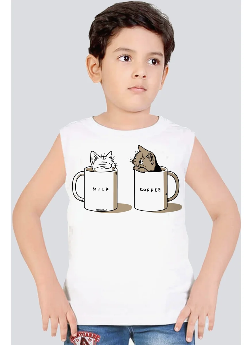 Rock&Roll Milky Plain White Cut Sleeve | Sleeveless Girls Boys Unisex Kids T-Shirt | Undershirt