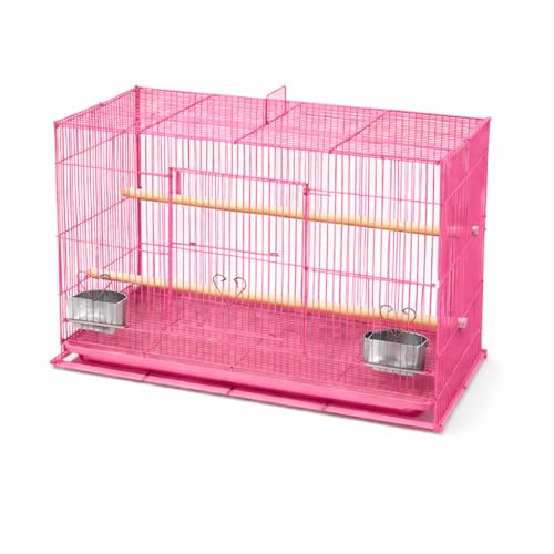Rizopets Bird Cage, Crate for Rabbit, Parrots and Small Pets with Sliding Tray, 2 Feeding Cup & 2 Perch with Secure Lock (1.5 Feet, Pink) Metal - Image 1