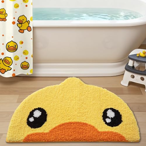 LUMI Cute Rubber Duck Bathroom Rugs Absorbent Plush Bath Mats NonSlip Backing Washable Bath Rugs for Bathroom Ideal for Kids Shower Sink Bathtub Bedroom 18x28 Duck - Image 1