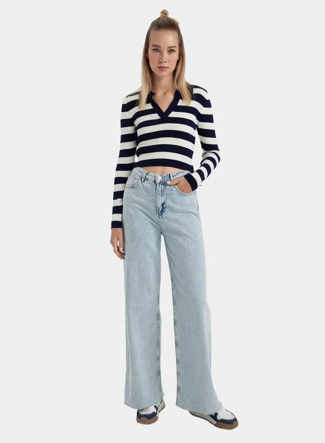 DeFacto DeFacto Slim Fit Striped Polo Neck Sweater