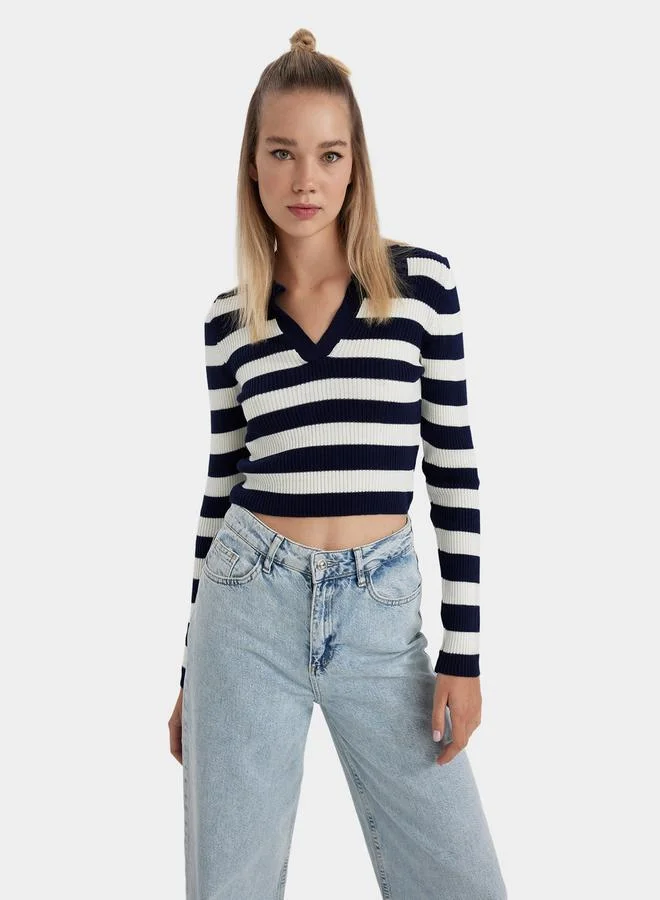 DeFacto DeFacto Slim Fit Striped Polo Neck Sweater