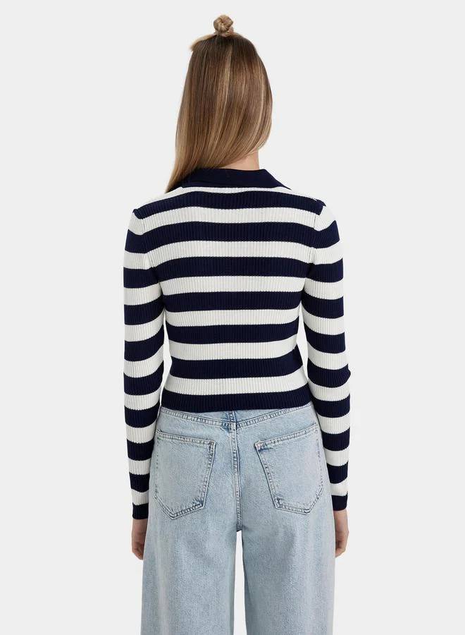 DeFacto DeFacto Slim Fit Striped Polo Neck Sweater
