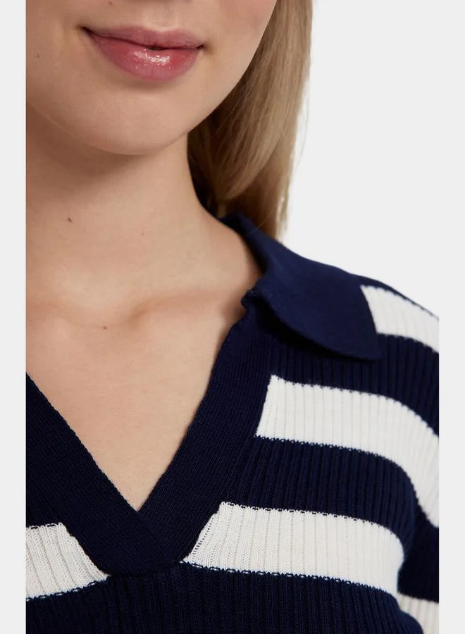 DeFacto DeFacto Slim Fit Striped Polo Neck Sweater