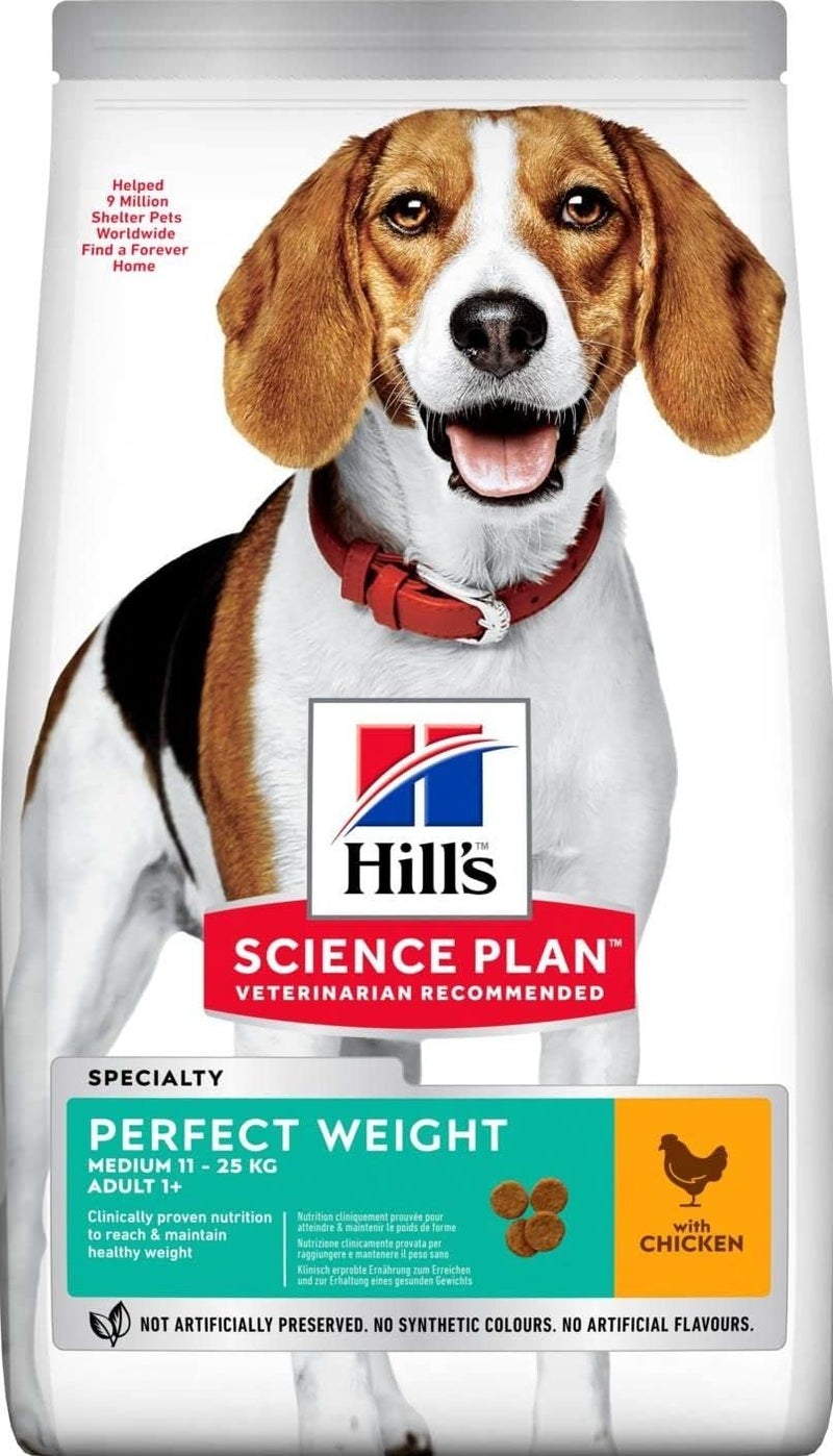 Hill's Science Plan Perfect Weight Medium Adult Dry Dog Food with Chicken - 12kg - Image 1