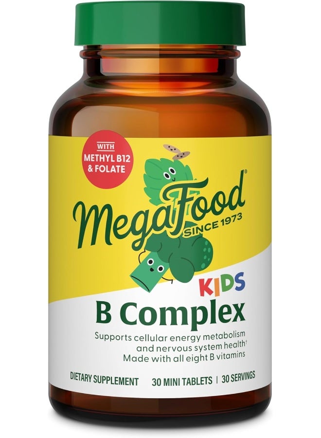MegaFood ميغا فود للأطفال ب مركب - مكمل فيتامين ب مركب - 8 فيتامينات ب مع فيتامين ب6، فيتامين ب12، حمض الفوليك، البيوتين والمزيد - يدعم إنتاج الطاقة الخلوية - نباتي، خالي من الجلوتين - 30 قرص صغير - Image 1