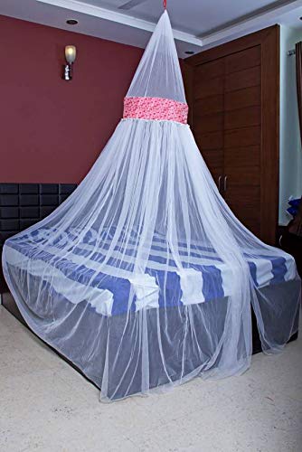 CREATIVE TEXTILES شبكة ناموسية معلقة من الأقمشة الإبداعية I مشارداني لسرير مزدوج بحجم كينغ I ستارة دائرية من البوليستر لغرفة النوم I تبقي الحشرات والذباب بعيدًا - أبيض+أحمر - Image 3