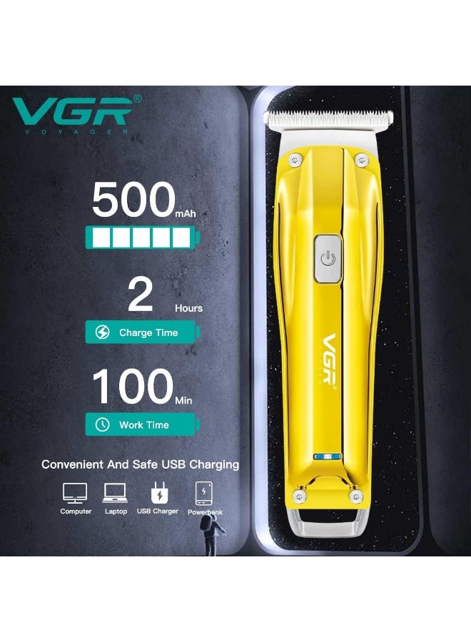 VGR V-955 Professional Rechargeable Hair Trimmer with Stainless steel Blades, USB Charging cable, 3 Guide Combs for Men, 500 mAh Li-ion Battery (Gold) Gold - Image 4