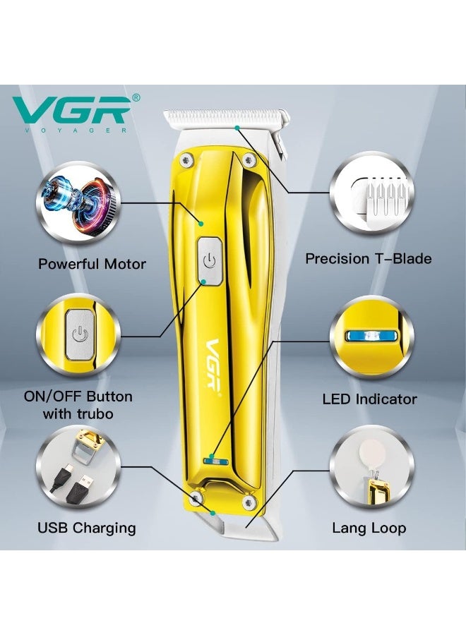 VGR V-955 Professional Rechargeable Hair Trimmer with Stainless steel Blades, USB Charging cable, 3 Guide Combs for Men, 500 mAh Li-ion Battery (Gold) Gold - Image 2