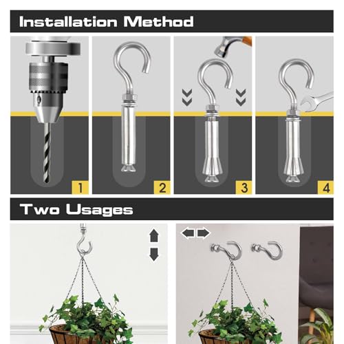 AccEncyc M6 Concrete Wall Hook 304 Stainless Steel Expansion Hook Standard Open Cup Hook 6 Pack Expansion Bolts Heavy Duty Concrete Hook for Indoor, Outdoor (Small Open Hook) - Image 4